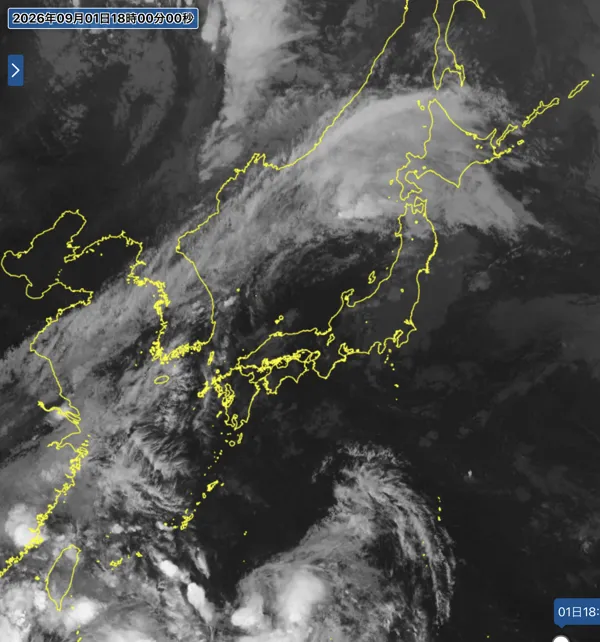 2026年9月1日18時の日本周辺の衛星赤外画像
