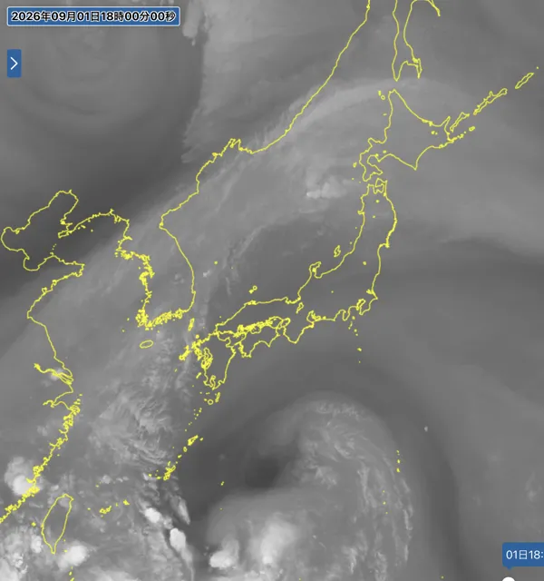 2026年9月1日18時の日本周辺の衛星水蒸気画像