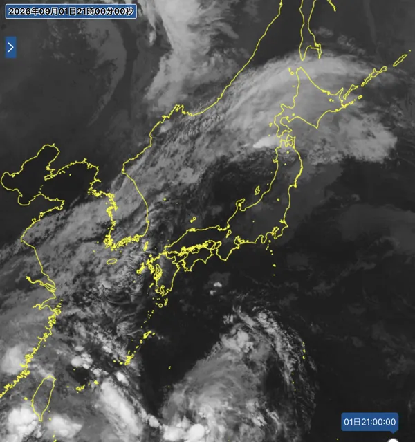 2026年9月1日21時の日本周辺の衛星赤外画像
