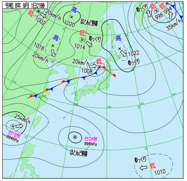 2026年9月1日21時の速報天気図
