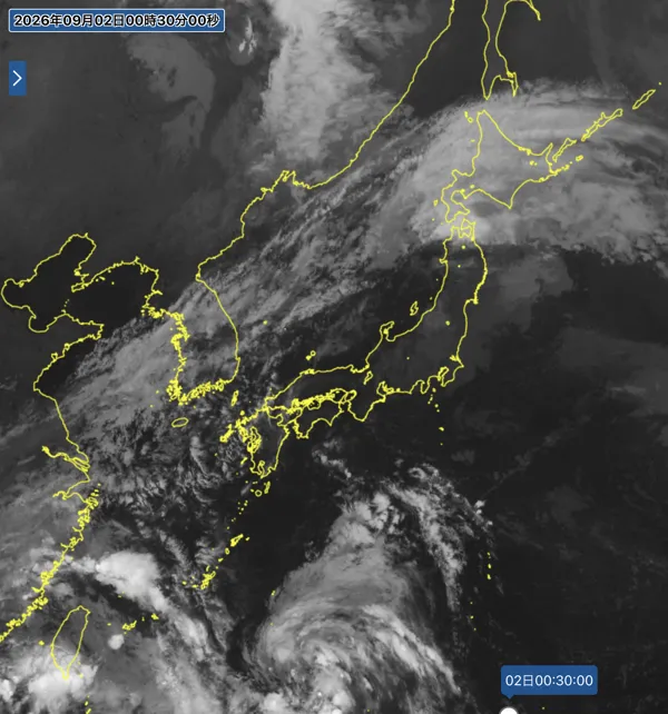 2026年9月1日24時の日本周辺の衛星赤外画像
