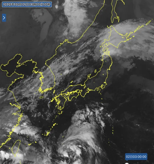 2026年9月2日3時の日本周辺の衛星赤外画像