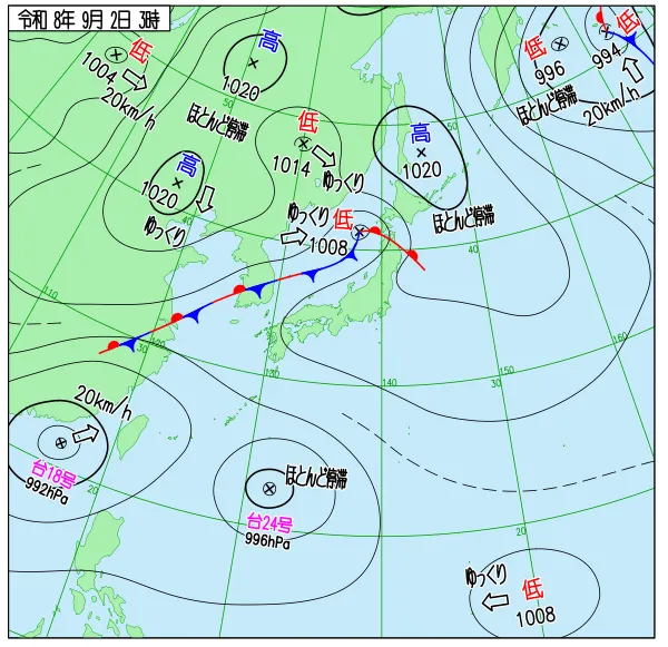 2026年9月2日3時の速報天気図