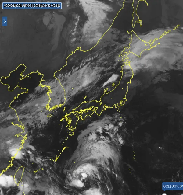 2026年9月2日6時の日本周辺の衛星赤外画像