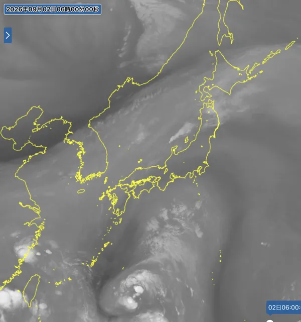 2026年9月2日6時の日本周辺の衛星水蒸気画像