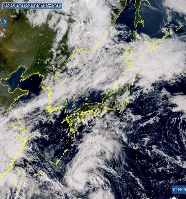 2026年9月2日9時の日本周辺の衛星可視画像