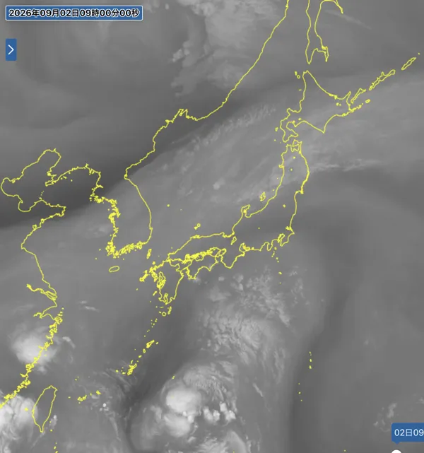 2026年9月2日9時の日本周辺の衛星水蒸気画像