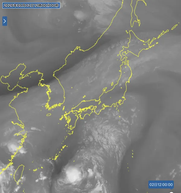 2026年9月2日12時の日本周辺の衛星水蒸気画像