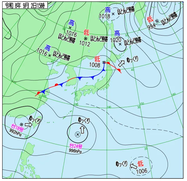 2026年9月2日15時の速報天気図