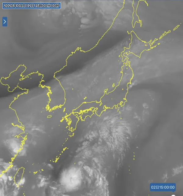 2026年9月2日15時の日本周辺の衛星水蒸気画像