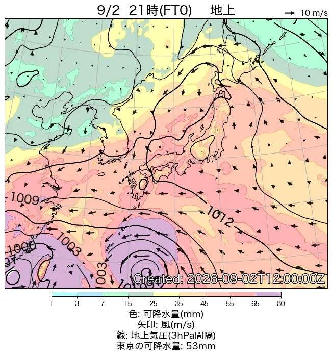 2026年9月2日の日本周辺の地上天気図（21時）