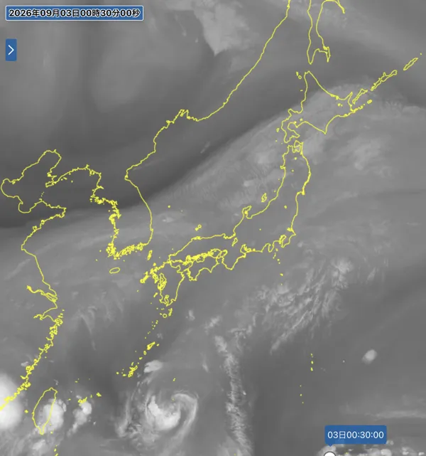 2026年9月2日24時の日本周辺の衛星水蒸気画像
