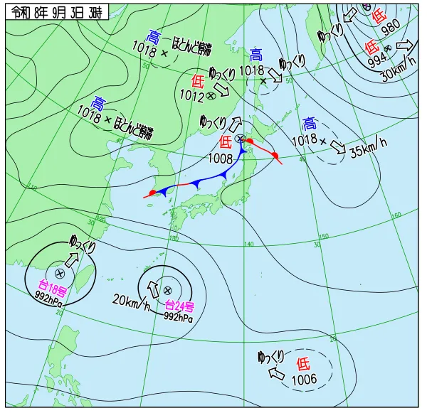 2026年9月3日3時の速報天気図