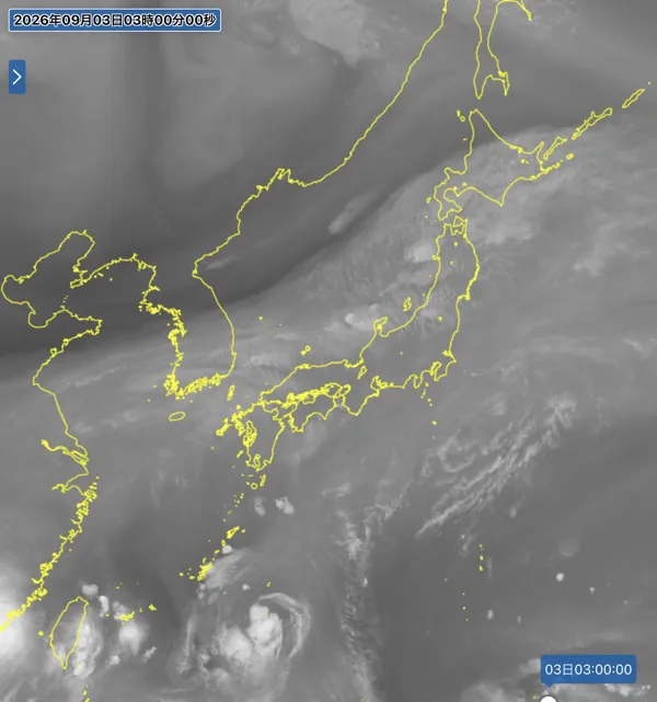 2026年9月3日3時の日本周辺の衛星水蒸気画像