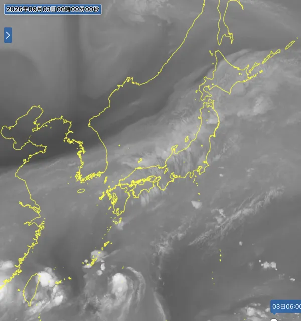 2026年9月3日6時の日本周辺の衛星水蒸気画像