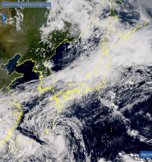 2026年9月3日9時の日本周辺の衛星可視画像