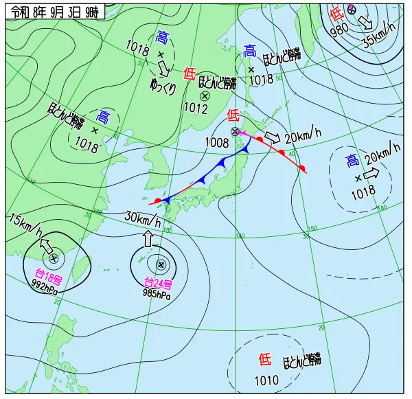 2026年9月3日9時の速報天気図