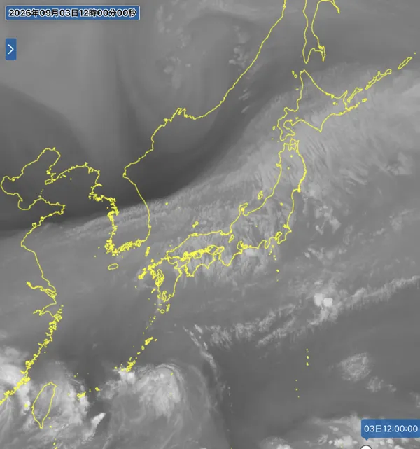 2026年9月3日12時の日本周辺の衛星水蒸気画像