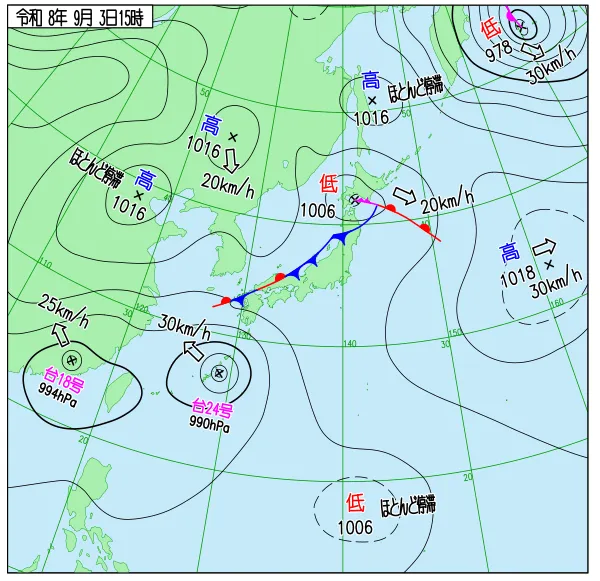 2026年9月3日15時の速報天気図