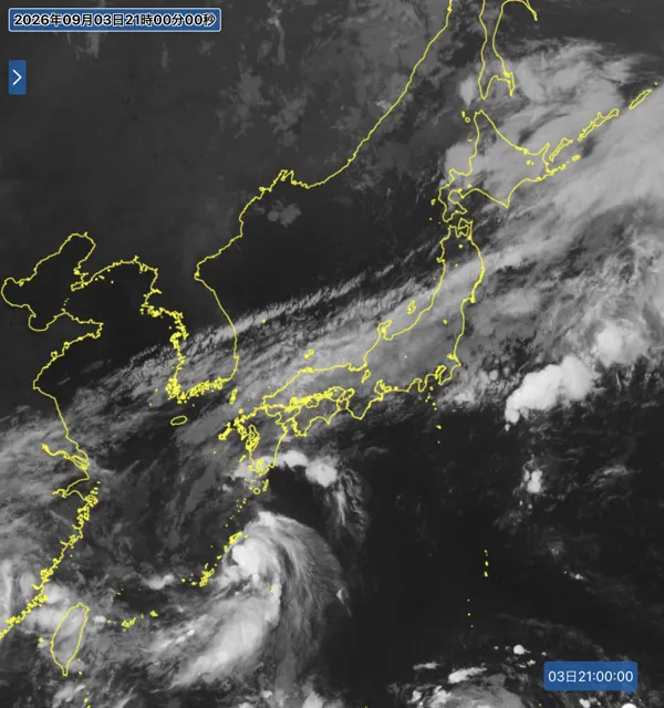 2026年9月3日21時の日本周辺の衛星赤外画像
