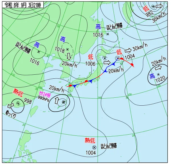 2026年9月3日21時の速報天気図