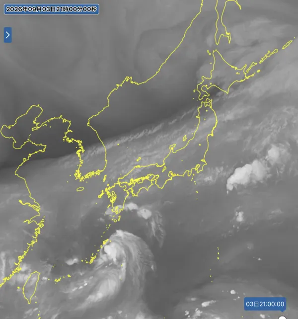 2026年9月3日21時の日本周辺の衛星水蒸気画像