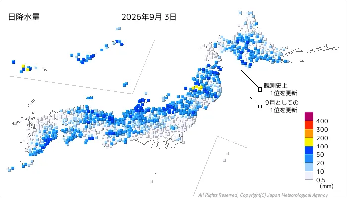 日本のアメダス日降水量の図