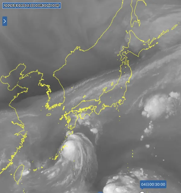 2026年9月3日24時の日本周辺の衛星水蒸気画像