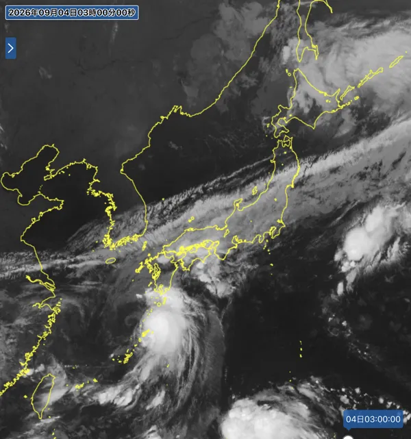 2026年9月4日3時の日本周辺の衛星赤外画像