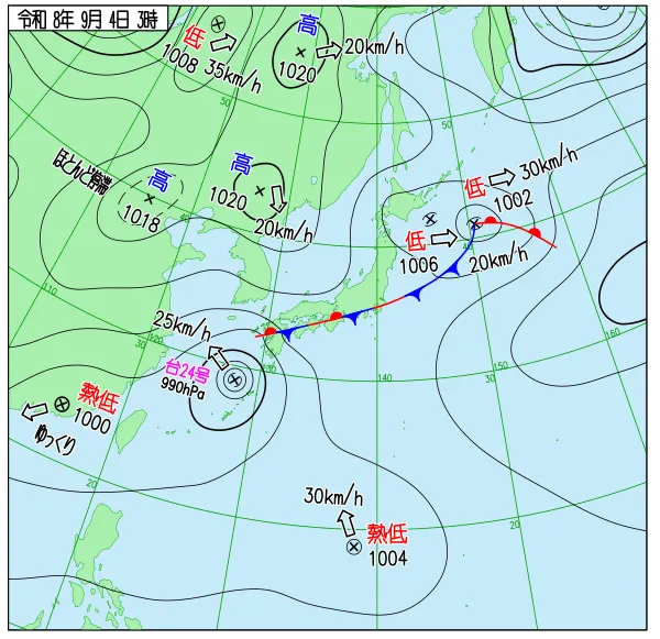 2026年9月4日3時の速報天気図
