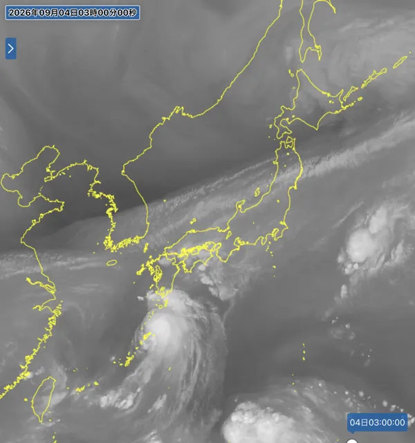 2026年9月4日3時の日本周辺の衛星水蒸気画像