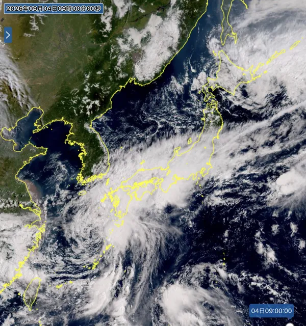2026年9月4日9時の日本周辺の衛星可視画像