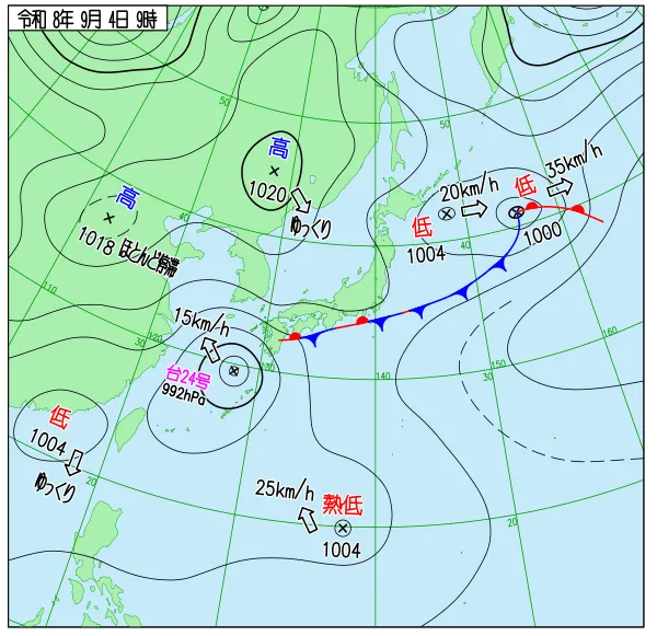 2026年9月4日9時の速報天気図