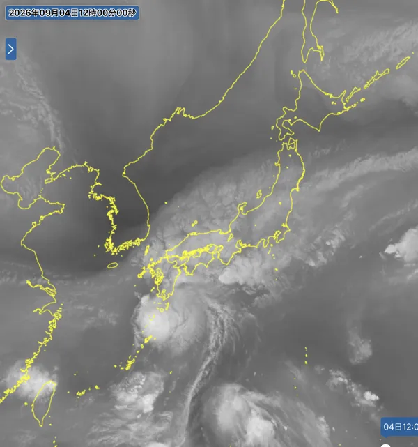2026年9月4日12時の日本周辺の衛星水蒸気画像