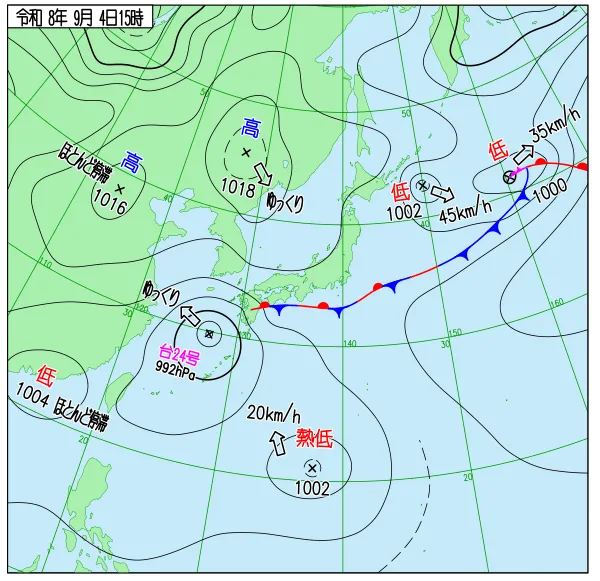 2026年9月4日15時の速報天気図