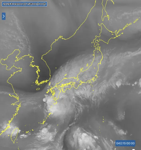 2026年9月4日15時の日本周辺の衛星水蒸気画像