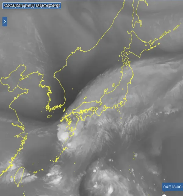 2026年9月4日18時の日本周辺の衛星水蒸気画像