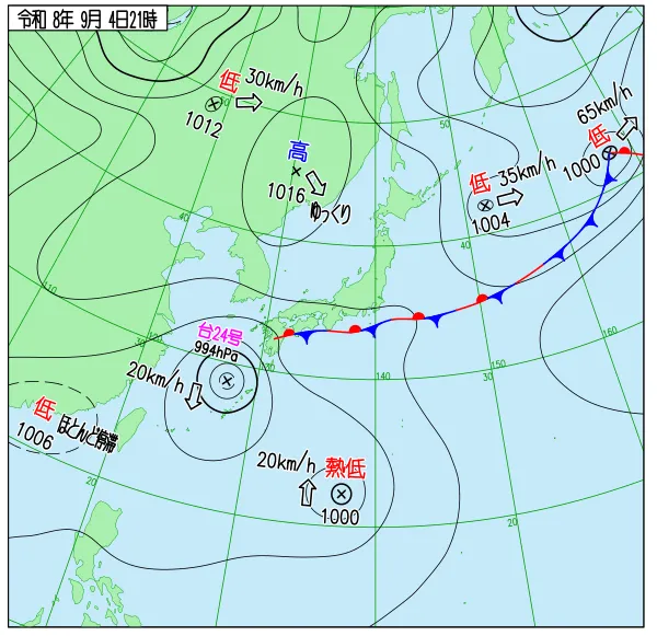 2026年9月4日21時の速報天気図