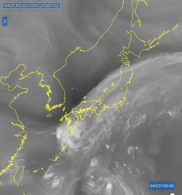 2026年9月4日21時の日本周辺の衛星水蒸気画像