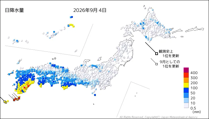 日本のアメダス日降水量の図