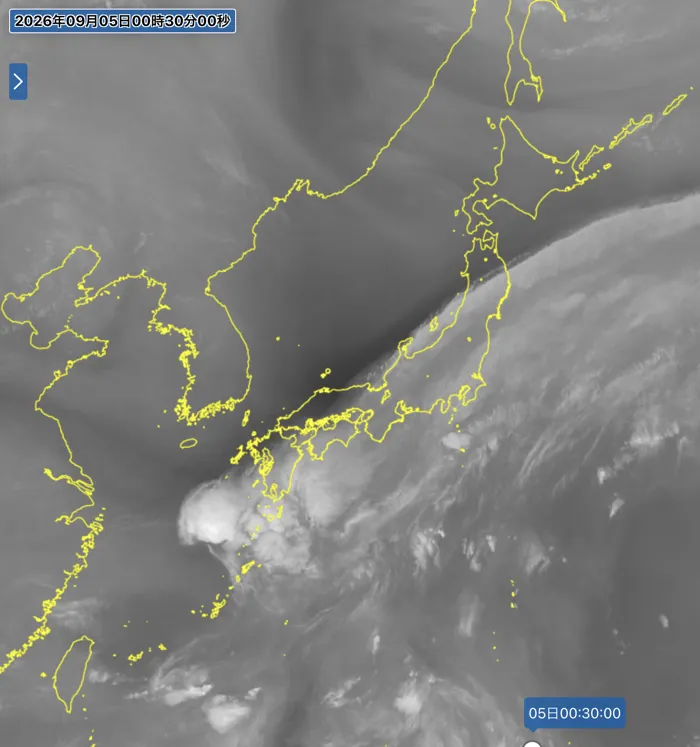 2026年9月4日24時の日本周辺の衛星水蒸気画像