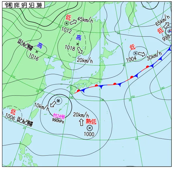 2026年9月5日3時の速報天気図