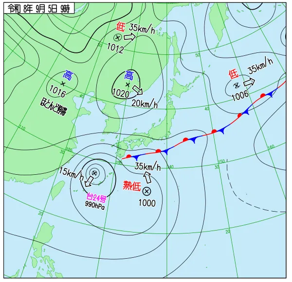 2026年9月5日9時の速報天気図