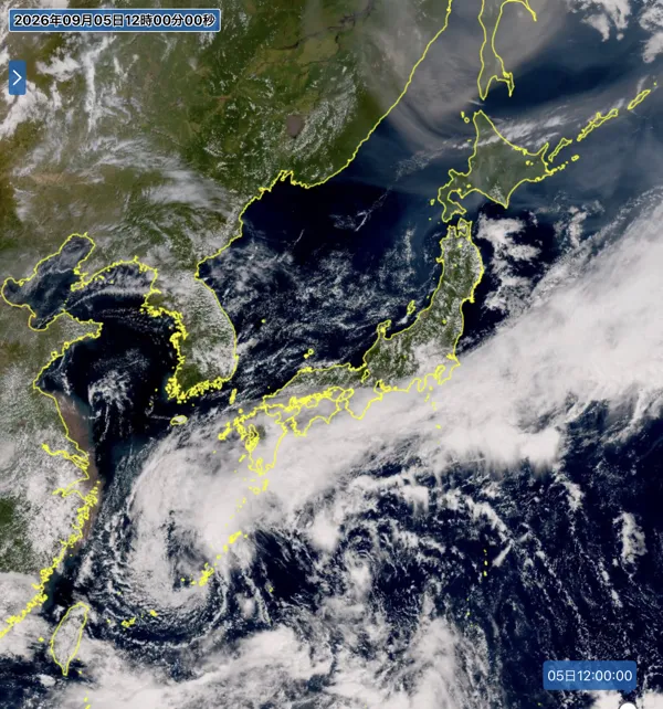 2026年9月5日12時の日本周辺の衛星可視画像