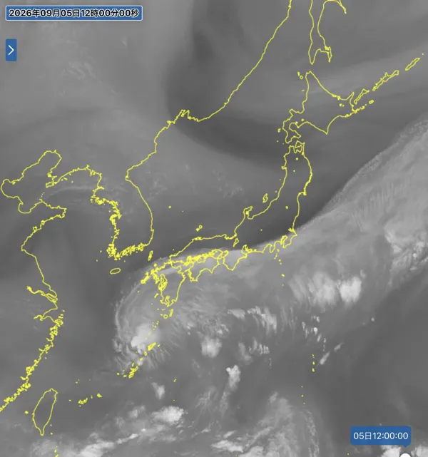 2026年9月5日12時の日本周辺の衛星水蒸気画像