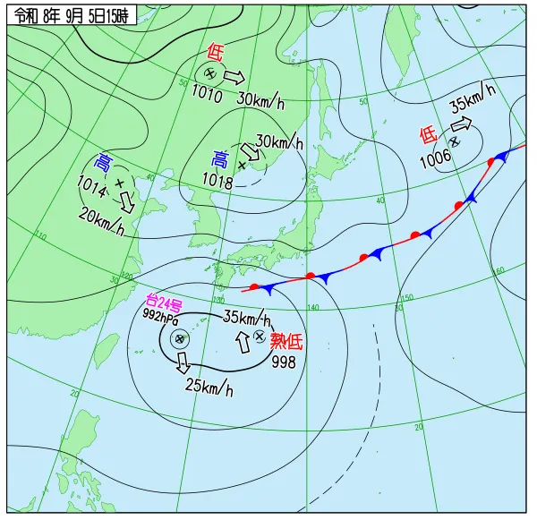 2026年9月5日15時の速報天気図