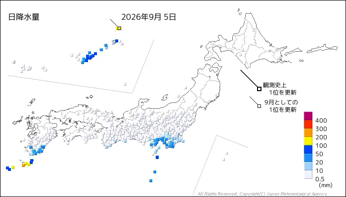 日本のアメダス日降水量の図