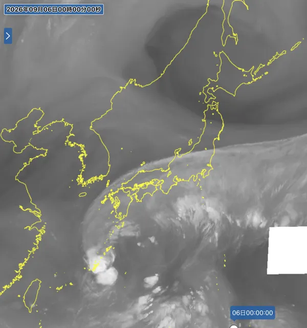 2026年9月5日24時の日本周辺の衛星水蒸気画像
