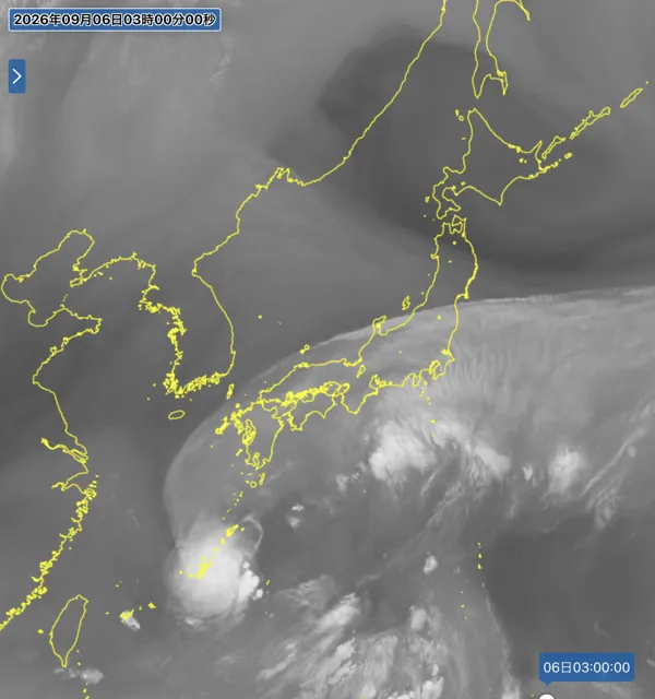 2026年9月6日3時の日本周辺の衛星水蒸気画像