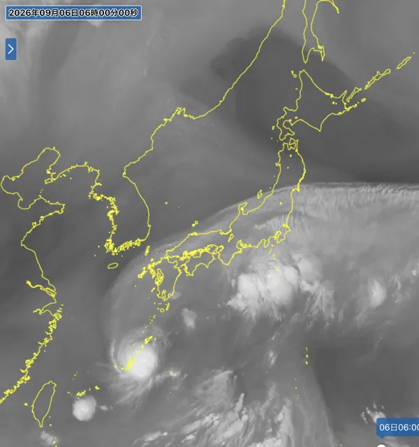 2026年9月6日6時の日本周辺の衛星水蒸気画像